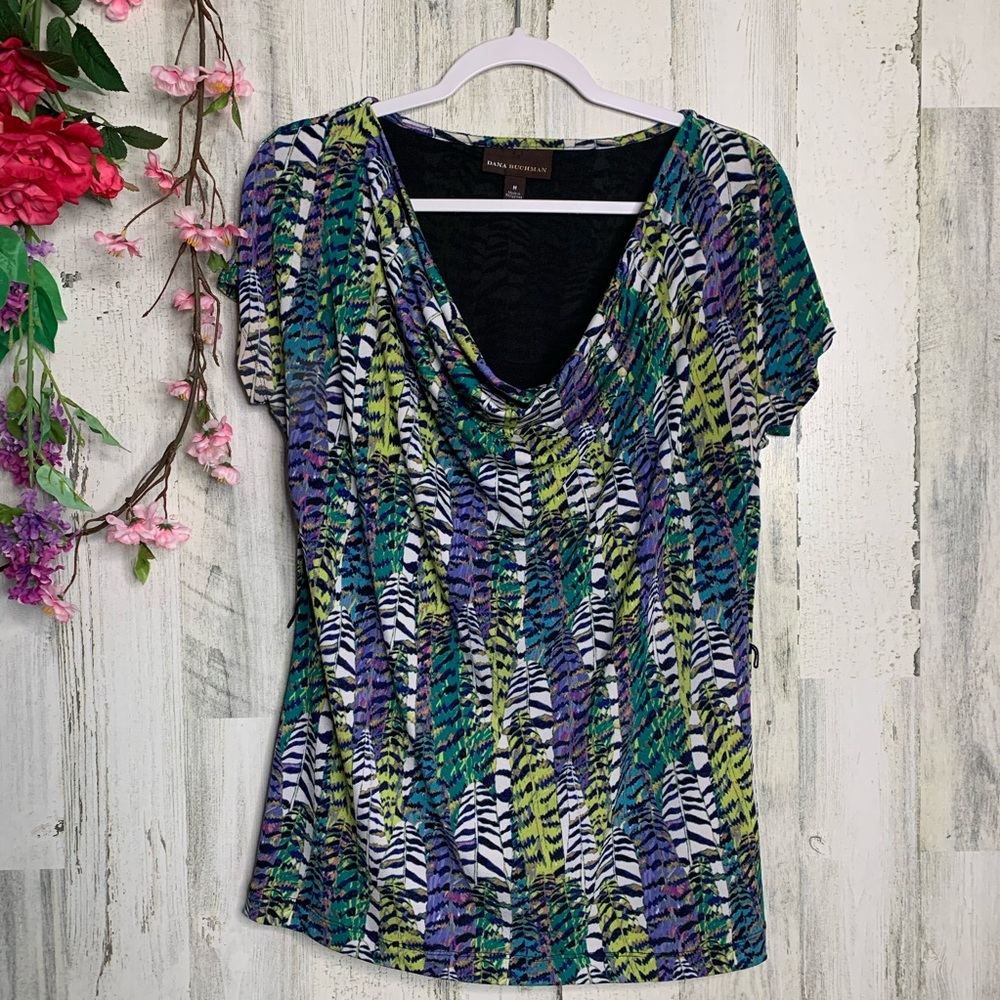Dana Buchman Multicolored Feather Print Top